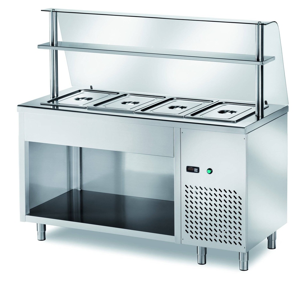 [STS/9] Ausgaben Kühltisch PROFI offen mit Glasaufsatz 900x700x1400 - 2x GN 1/1