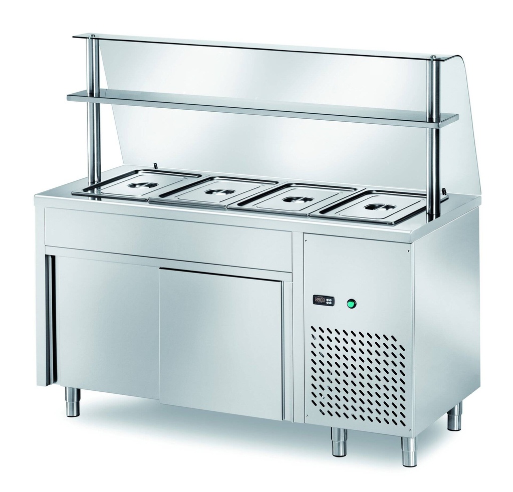 [STT/20] Ausgaben Kühltisch PROFI neutral mit Schiebetüren und Glasaufsatz 2000x700x1400 - 5x GN 1/1