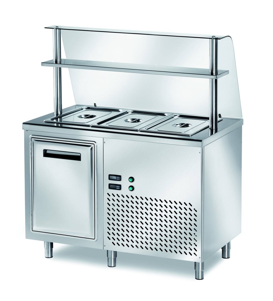 [TSV/12] Ausgaben Kühltisch PROFI gekühlt B200 mit Flügeltüren und Glasaufsatz 1200x700x1400 - 3x GN 1/1