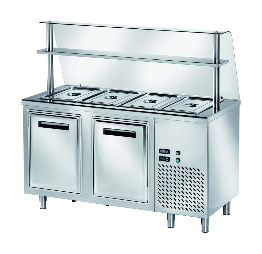 [TSV/15] Ausgaben Kühltisch PROFI gekühlt B200 mit Flügeltüren und Glasaufsatz 1500x700x1400 - 4x GN 1/1