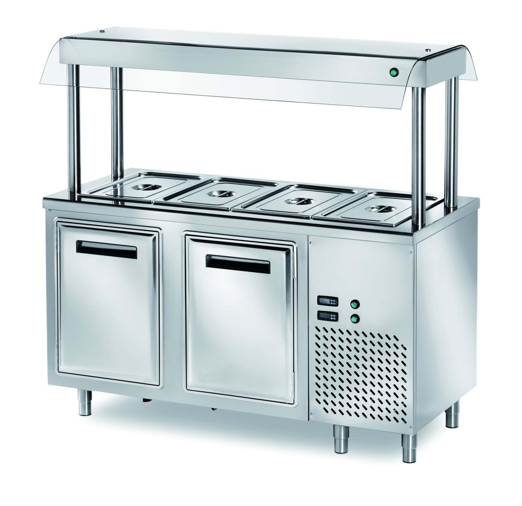 [TIN/12] Buffetinsel PROFI Kalt mit Flügeltüren und Hustenschutz 1200x700x1500 - 3x GN 1/1