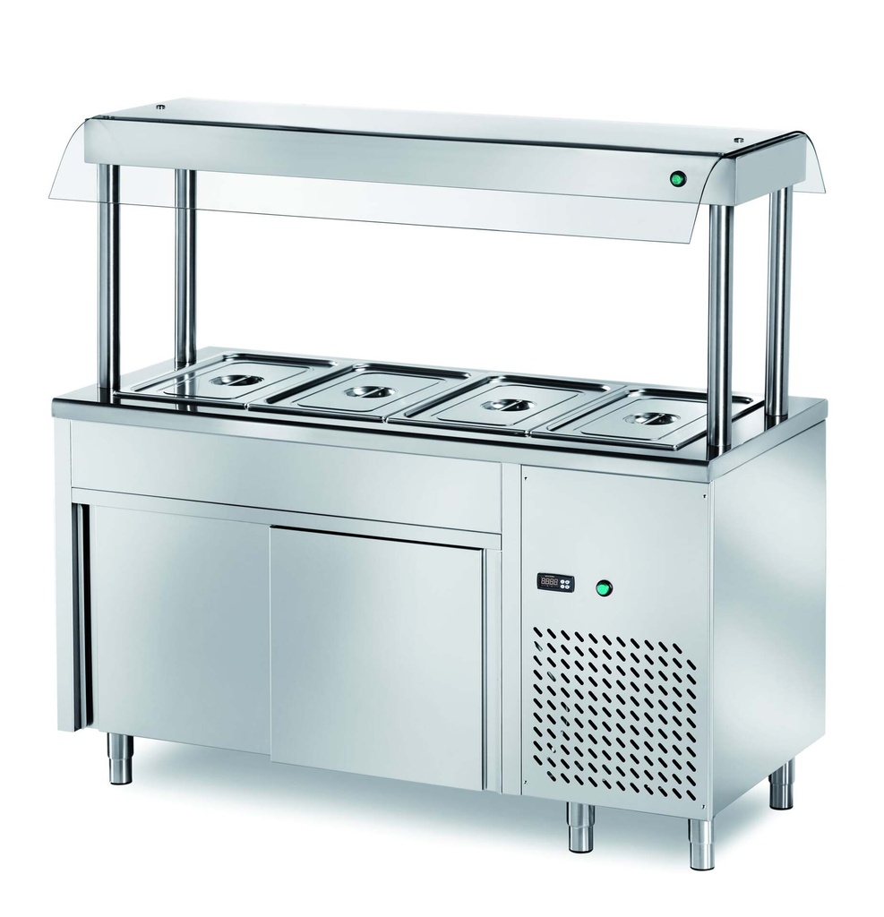 [SIN/15] Buffetinsel PROFI Kalt mit Schiebetüren und Hustenschutz 1500x700x1500 - 4x GN 1/1