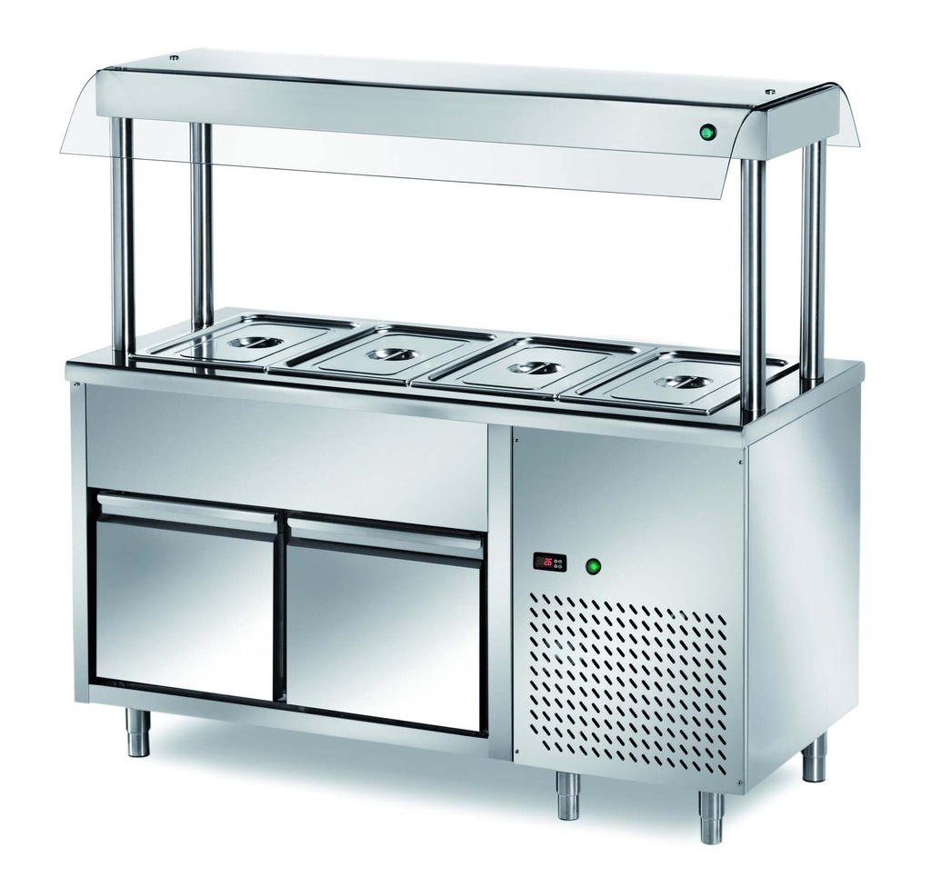 [TIM/15] Buffetinsel Kalt PROFI mit zwei Schubladen und Hustenschutz 1500x700x1500 - 4x GN 1/1
