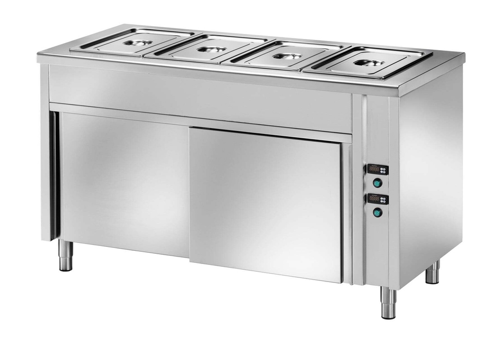 [SFC/15S] Ausgabe Warmhaltetisch PROFI belüftet mit Schiebetüren 1500x700x890 - 4x GN 1/1