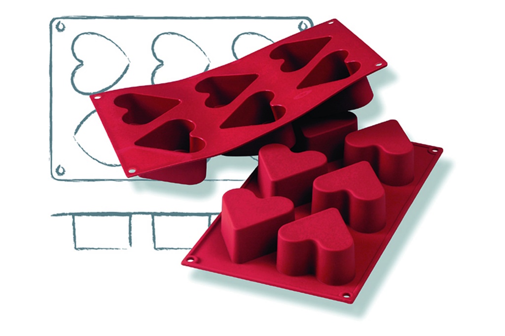 [115069] Backformen aus Silikon, 300 x 175 mm, Herz, 6-er