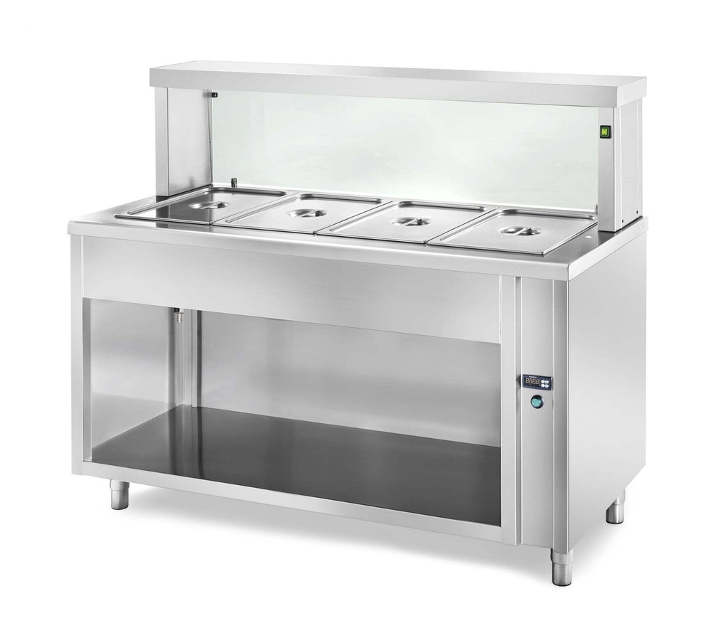 [RSS/15] Ausgabe Warmhaltetisch PROFI neutral offen mit eckigem Glasaufsatz 1500x700x1300