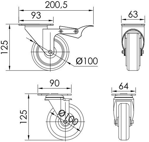 [7090002] 2 x Rolle ohne Bremse für Monoblock Serie