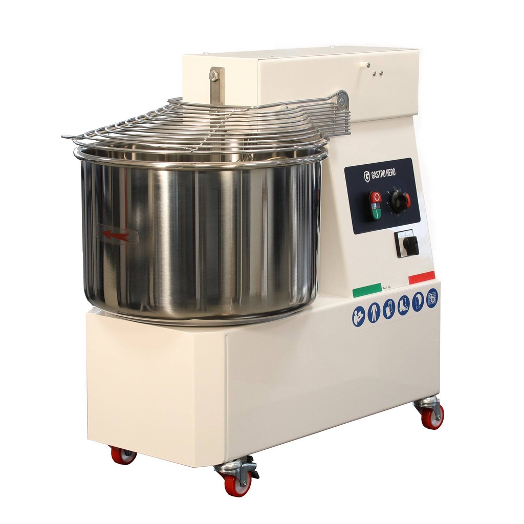 [STKM42F2G] Spiral-Teigknetmaschine PROFI 42 Liter 400V mit Rollen - fester Kopf und 2 Geschwindigkeiten