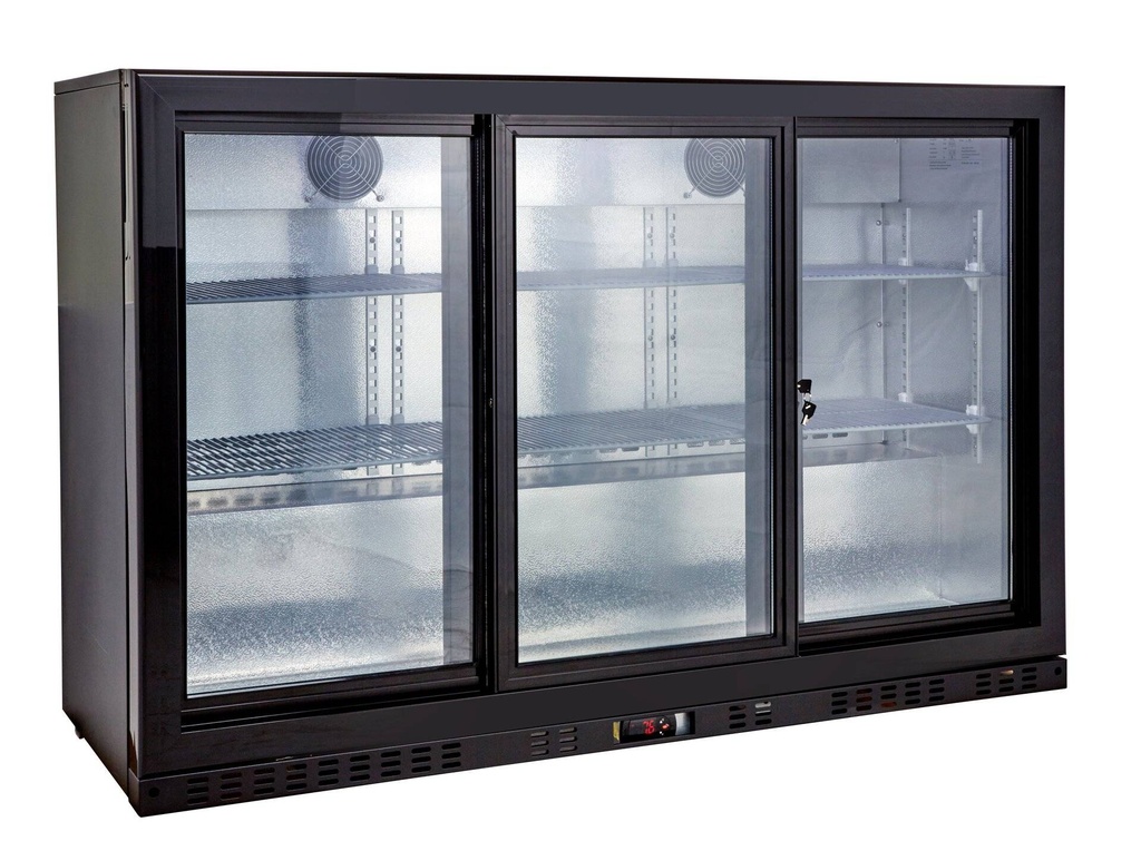 [BKS-350ST] Barkühlschrank ECO 350 mit Schiebetüren schwarz, LED Beleuchtung, unterbaubar