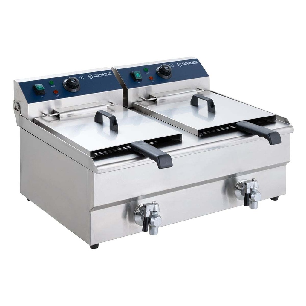 [EFE213A] Elektro-Doppel-Fritteuse ECO 13+13 Liter mit Ablasshahn, 2x 5000 W, 400 V