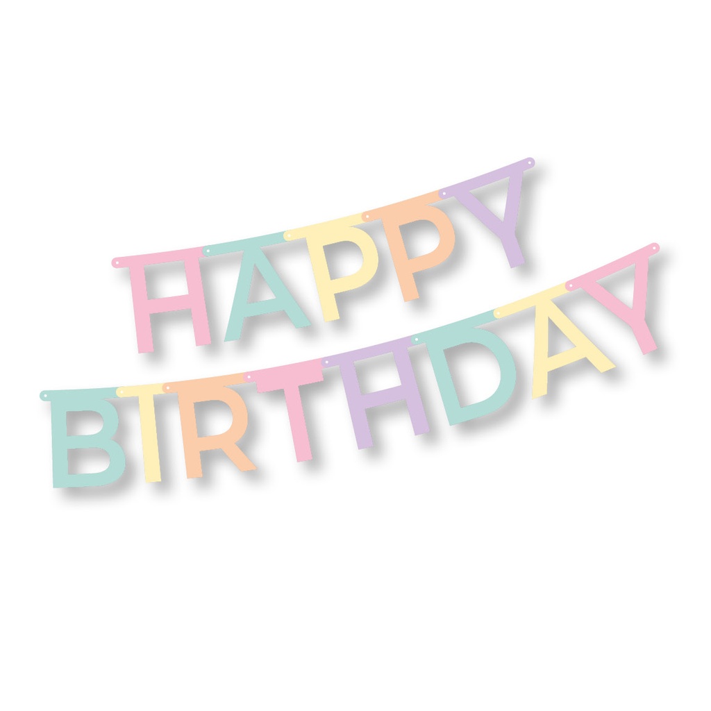 [37242] 12 x Grußkette 1,8 m x 13,8 cm "Happy Birthday" pastell