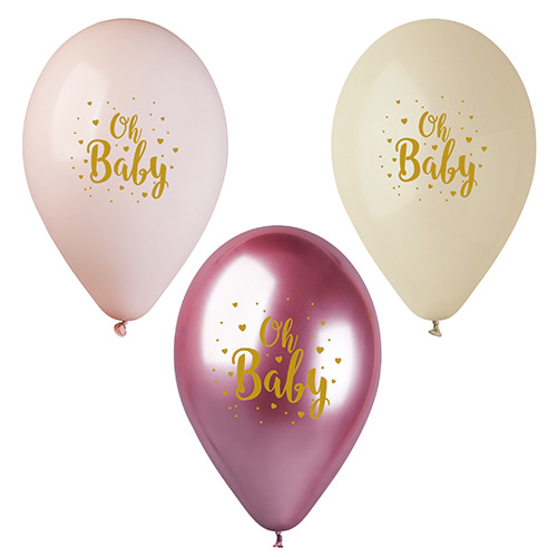 [37341] 12 x 6 Luftballons Ø 29 cm rosé "Oh Baby"