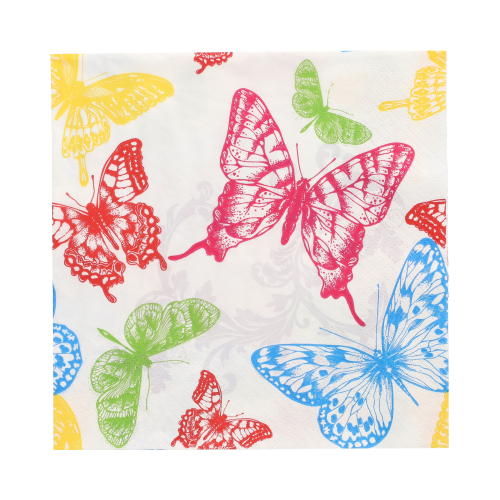 [37389] 10 x 20 Servietten, 3-lagig 1/4-Falz 33 cm x 33 cm "Delicate Butterflies"
