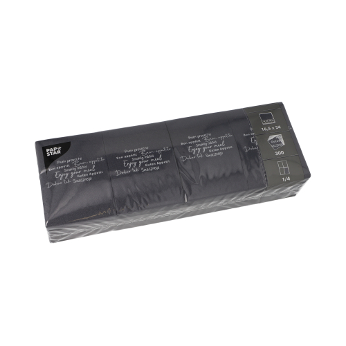 [37407] 6 x 300 Snackservietten "DAILY Collection" 1/4-Falz 24 cm x 16,5 cm schwarz "Enjoy your Meal"