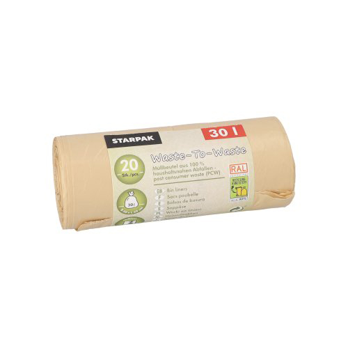 [90399] 25 x 20 Müllbeutel aus 100% PCW "Waste-To-Waste" 30 l 64,5 cm x 54 cm beige