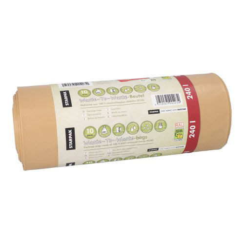 [90403] 8 x 10 Müllsäcke aus 100% PCW "Waste-To-Waste" 240 l 126,5 cm x 103 cm braun