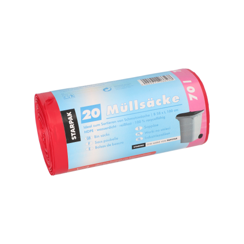 [90460] 25 x 20 Müllsäcke, HDPE 70 l 100 cm x 58 cm rot