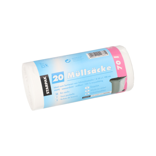 [90462] 25 x 20 Müllsäcke, HDPE 70 l 100 cm x 58 cm weiss