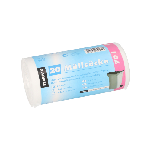 [90463] 25 x 20 Müllsäcke, HDPE 70 l 100 cm x 58 cm transparent