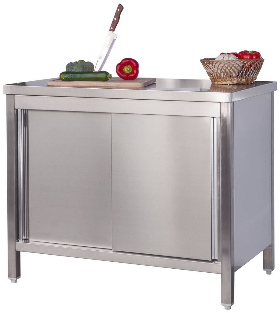[ATS107] Edelstahl Arbeitsschrank Profi mit Schiebetüren -1000 x 700 mm