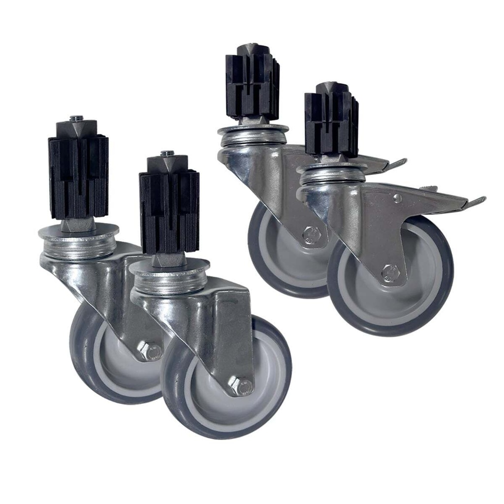 [GRS-100MT] Gelenkrollensatz ab Werk montiert - 2x gebremst und 2x ungebremst für Arbeitstische und Arbeitsschränke PROFI