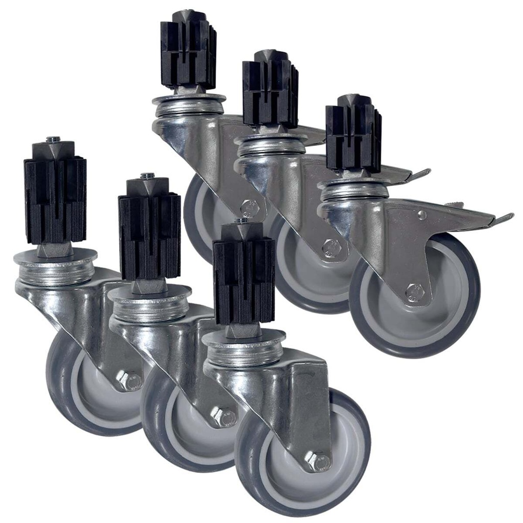 [GRS-200MT] Gelenkrollensatz ab Werk montiert - 3x gebremst und 3x ungebremst für Arbeitsschränke PROFI mit Schubladenblock