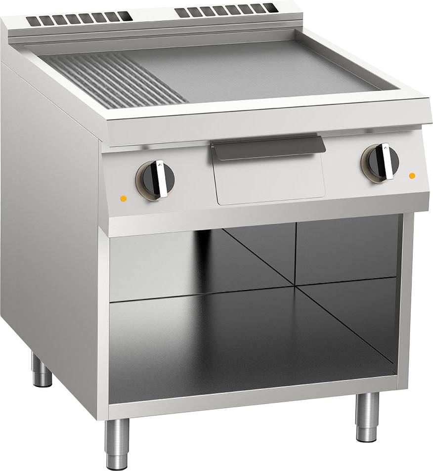 [10412455] KBS Elektro-Grillplatte geteilt aus Edelstahl 10,8kW mit 2 Heizzonen offener Unterbau