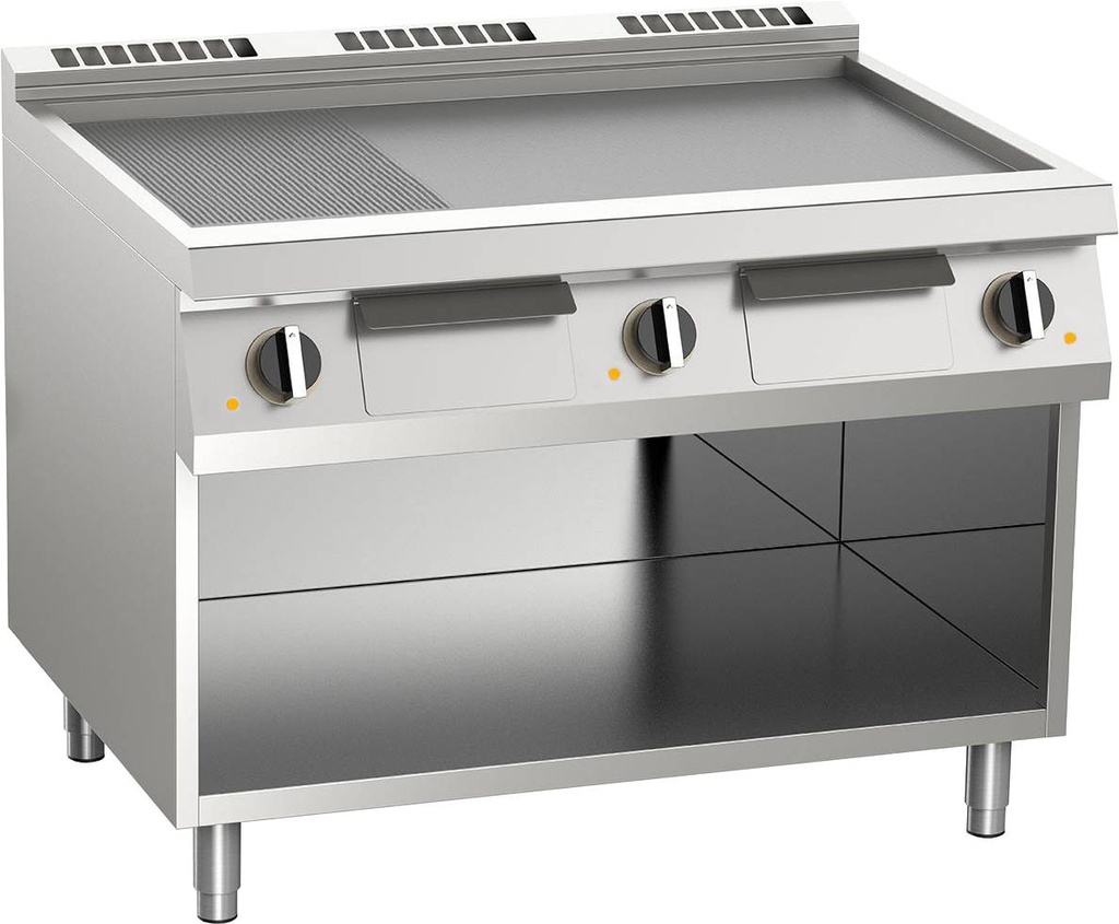 [10412457] KBS Elektro-Grillplatte geteilt aus Edelstahl 16,2kW mit 3 Heizzonen offener Unterbau