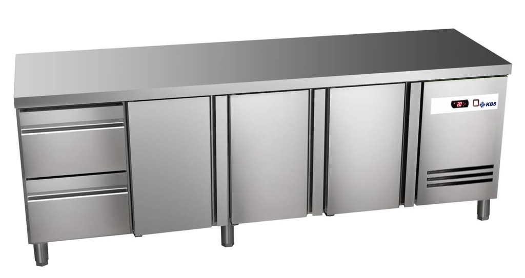 [60222029] KBS Kühltisch Ready KT4102 mit Arbeitsplatte 3 Türen 2 halbe Schublade
