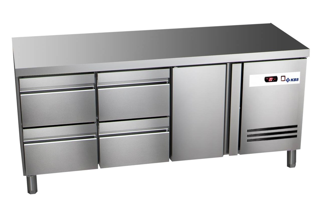 [60222046] KBS Kühltisch Ready KT3604 mit Arbeitsplatte 1 Tür, 4 halbe Schubladen