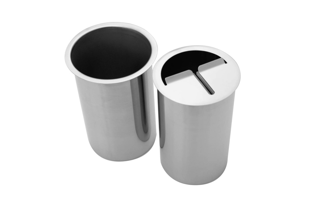 [270003] Messer-Abstreifbehälter Einbaumodell aus Edelstahl, 180 x 125 mm, Ø 100 mm