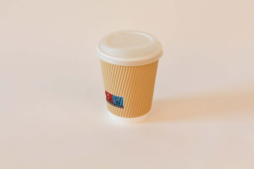 [493940 443190] Kaffeebecher Ø80mm/200ml, geriffelt mit Deckel CPLA weiß / braun / 1000 Stk.