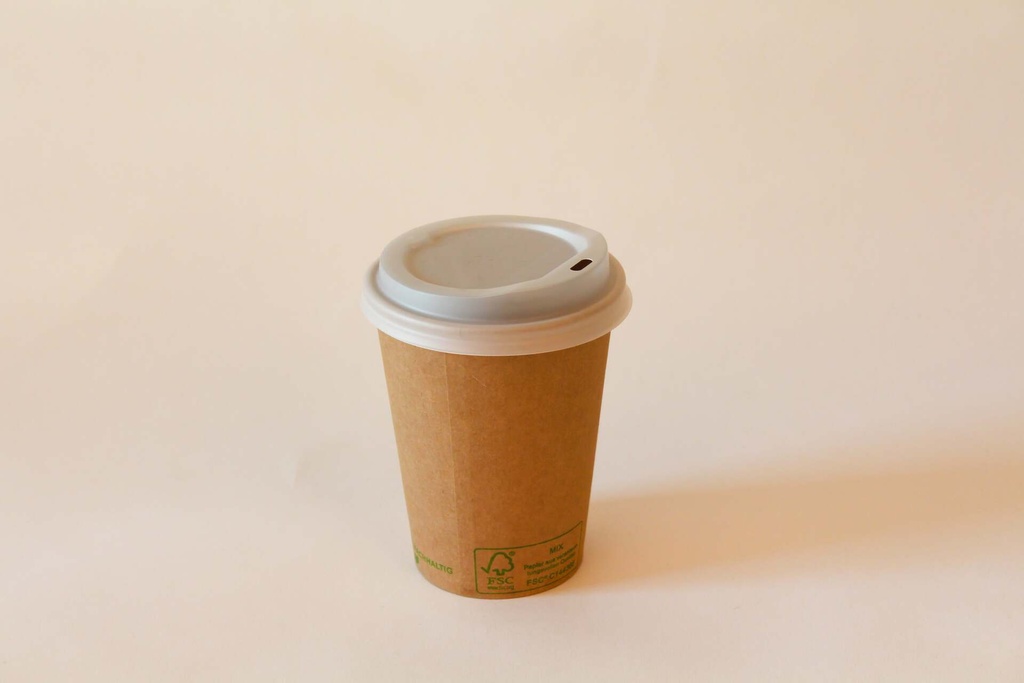[492010 443200] Kaffeebecher Ø90mm/300ml mit Deckel CPLA weiß / braun / 1000 Stk.