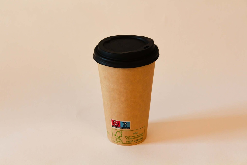 [492640 445730] Kaffeebecher Ø90mm/400ml mit Deckel CPLA schwarz / braun / 1000 Stk.