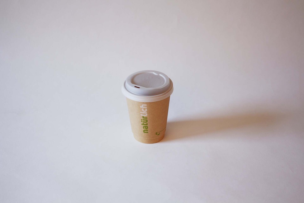 [493920 443200] Kaffeebecher Ø90 mm 300 ml – 500 Stück, braun mit Deckel CPLA weiß / braun / 1000 Stk.