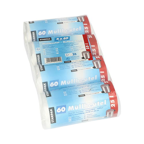 [10050] 4 x 240 Müllbeutel, HDPE 25 l 52 cm x 50 cm transparent