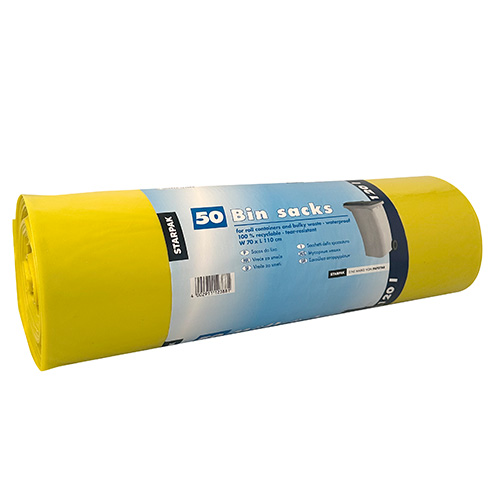 [10051] 4 x 50 Müllsäcke, LDPE 120 l 110 cm x 70 cm gelb