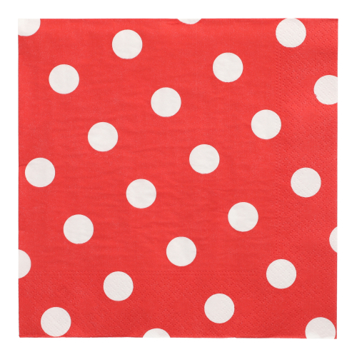 [10451] 10 x 20 Servietten, 3-lagig 1/4-Falz 40 cm x 40 cm rot "Dots"