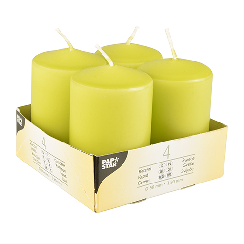 [10484] 6 x 4 Stumpenkerzen Ø 50 mm · 80 mm kiwi