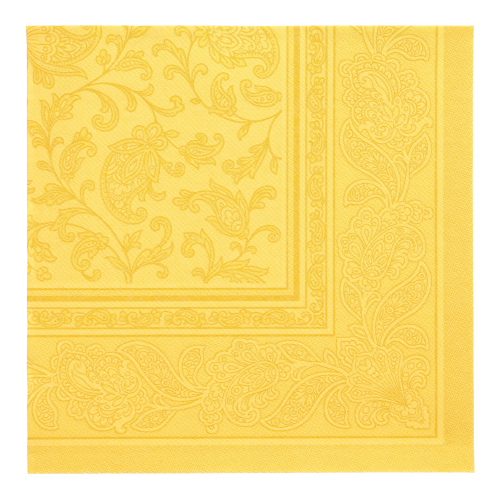 [11669] 5 x 50 Servietten "ROYAL Collection" 1/4-Falz 40 cm x 40 cm gelb "Ornaments"