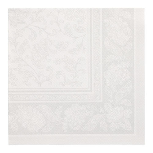 [11682] 5 x 50 Servietten "ROYAL Collection" 1/4-Falz 40 cm x 40 cm weiss "Ornaments"