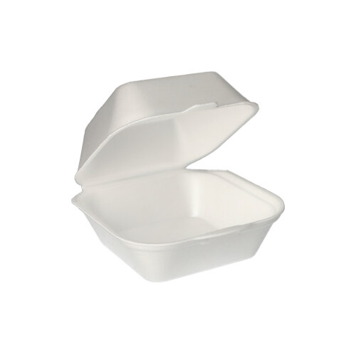 [12141] 5 x 100 Hamburger-Boxen mit Klappdeckel, XPS 7,5 cm x 12 cm x 12 cm weiss
