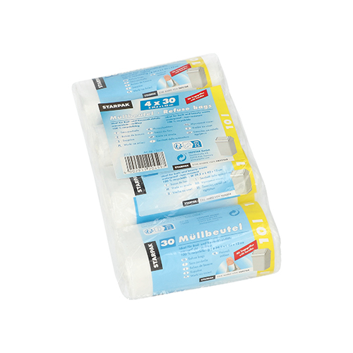 [12459] 12 x 120 Müllbeutel mit Tragegriffen, HDPE 10 l 42 cm x 39,5 cm transparent