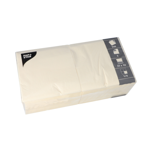 [12478] 4 x 250 Servietten, 3-lagig 1/4-Falz 33 cm x 33 cm creme