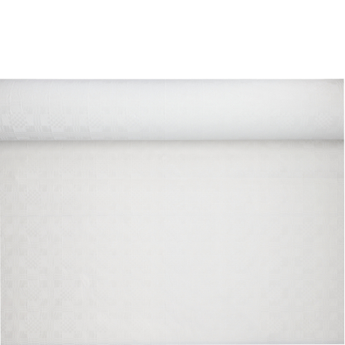 [12542] 5 x Papiertischtuch mit Damastprägung 50 m x 1 m weiss