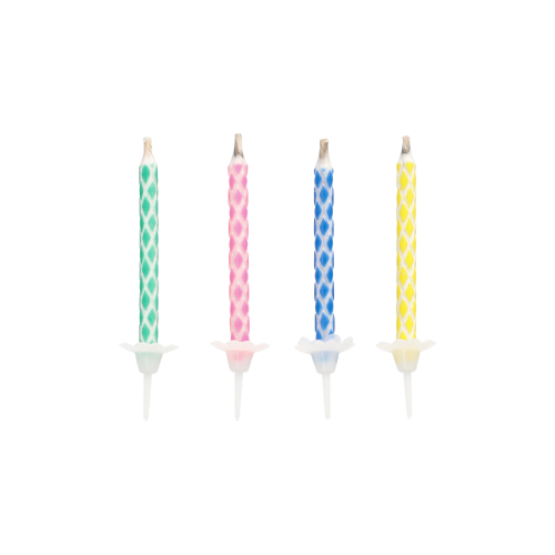 [14952] 12 x 10 Magic-Kerzen mit Halter 6 cm farbig sortiert