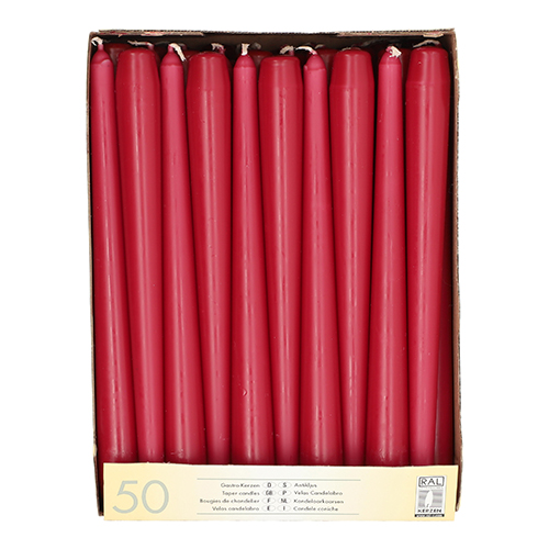 [17961] 2 x 50 Leuchterkerzen Ø 2,2 cm · 25 cm bordeaux