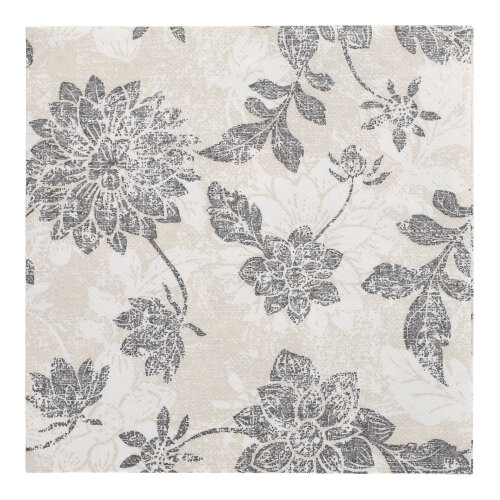 [37029] 5 x 50 Servietten "ROYAL Collection" 1/4-Falz 40 cm x 40 cm anthrazit "Flowers"