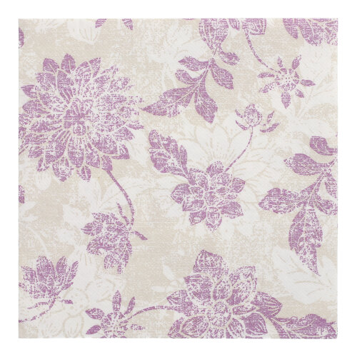 [37031] 5 x 50 Servietten "ROYAL Collection" 1/4-Falz 40 cm x 40 cm lila "Flowers"