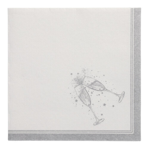 [37044] 5 x 50 Servietten "ROYAL Collection" 1/4-Falz 40 cm x 40 cm silber "Festivities"